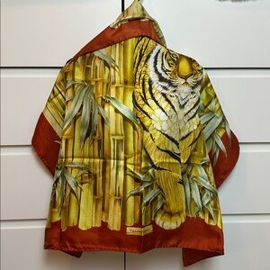Vintage Rare Salvatore Ferragamo Silk Scarf Tiger Pattern 34X34